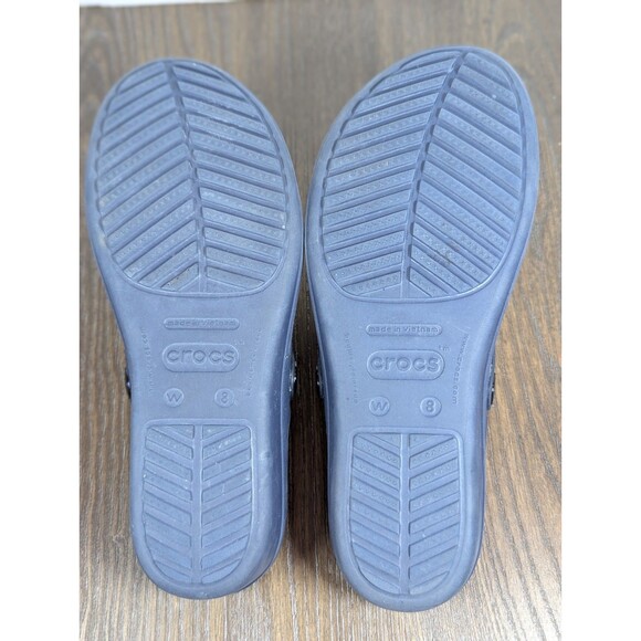 CROCS COMFORT Sanrah Wedge Sandals Womens 9 Black Hammer Silver Circle Logo - Picture 12 of 13